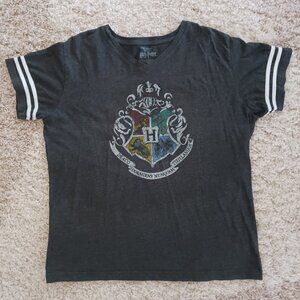 Harry Potter Adult T-Shirt - Grey Classic Four Color Hogwarts Crest Pic Size 2XL